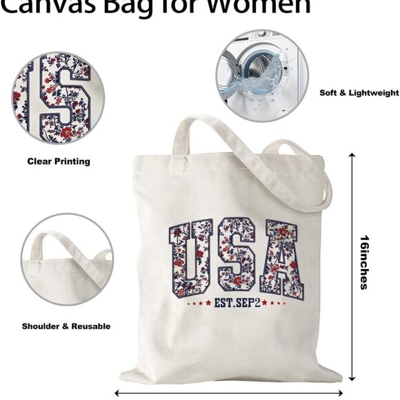 Canvas Tote Bag Reusable Grocery Travel Gift for Women Friends - Picture 2 of 6